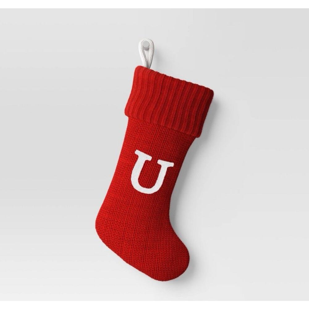 Knit Monogram Christmas Stocking Red U- Wondershop